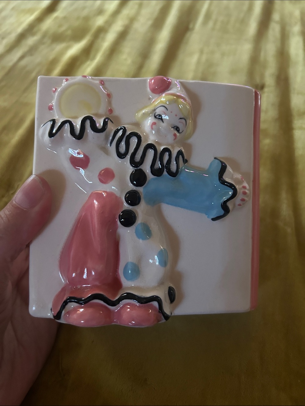 Vintage Ceramic Clown Accent Vase - Pink, Blue, Cream